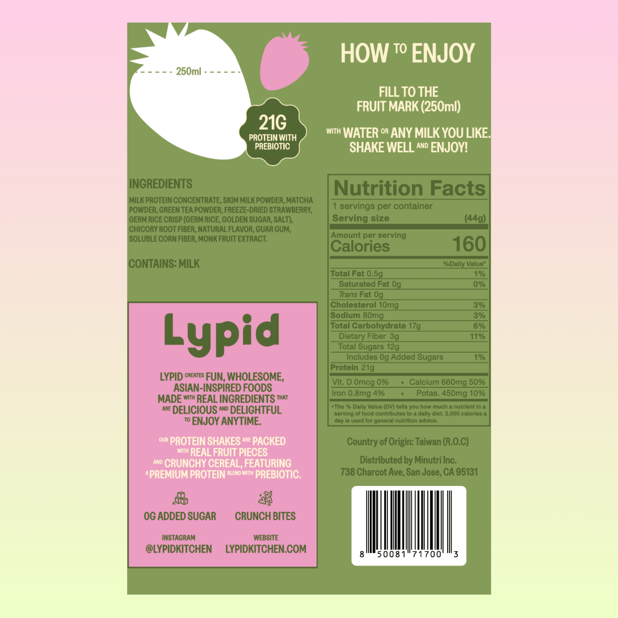 MATCHA STRAWBERRY CRUNCH PROTEIN SHAKE - Lypid Kitchen